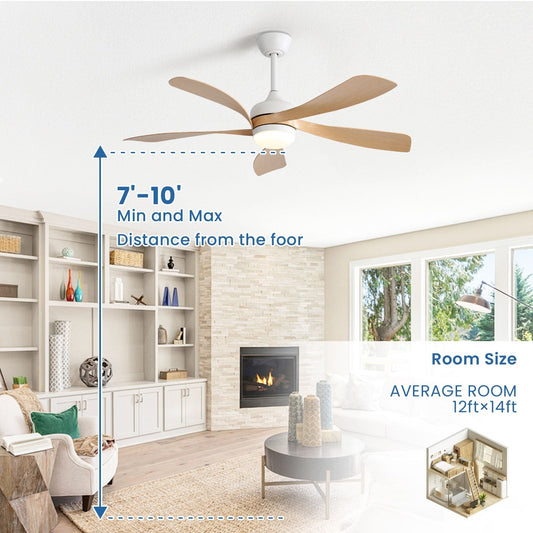 Ventilateur de plafond de 132 cm (52 ​​pouces) avec télécommande et éclairage, moteur CC silencieux à 5 pales, ventilateur moderne à haut débit d'air (CFM).