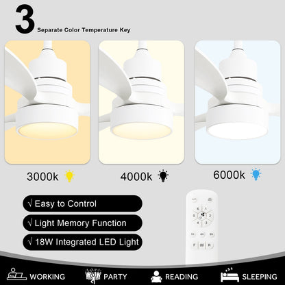 Ventilateur de plafond LED intégré 48 et 52 pouces avec éclairage et télécommande, moteur CC réversible