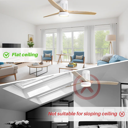 Ventilateur de plafond encastré de style campagnard de 132 cm (52 ​​pouces) avec lumière et télécommande, moteur CC réversible