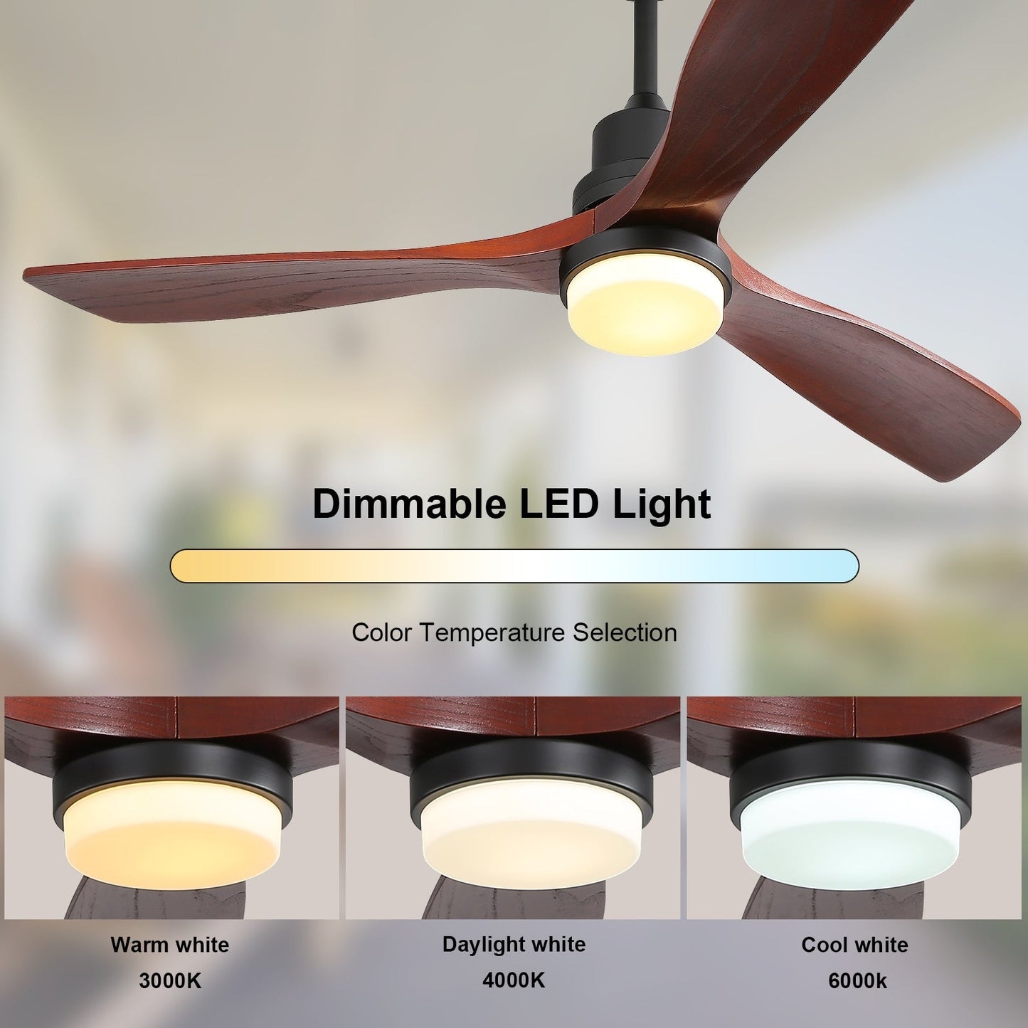 Ventilateur de plafond d'intérieur Sofucor 52 en bois avec éclairage intégré et télécommande (en option).