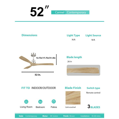 Ventilateur de plafond d'intérieur Sofucor 52 en bois avec éclairage intégré et télécommande (en option).