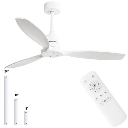 Ventilateur de plafond moderne de 132 cm (52 ​​pouces) en bois massif et ABS avec télécommande (sans éclairage), 6 vitesses de ventilation et flux d'air réversible.