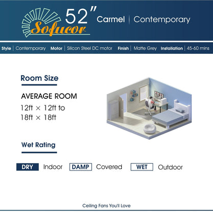 Ventilateur de plafond moderne de 132 cm (52 ​​pouces) en bois massif et ABS avec télécommande (sans éclairage), 6 vitesses de ventilation et flux d'air réversible.