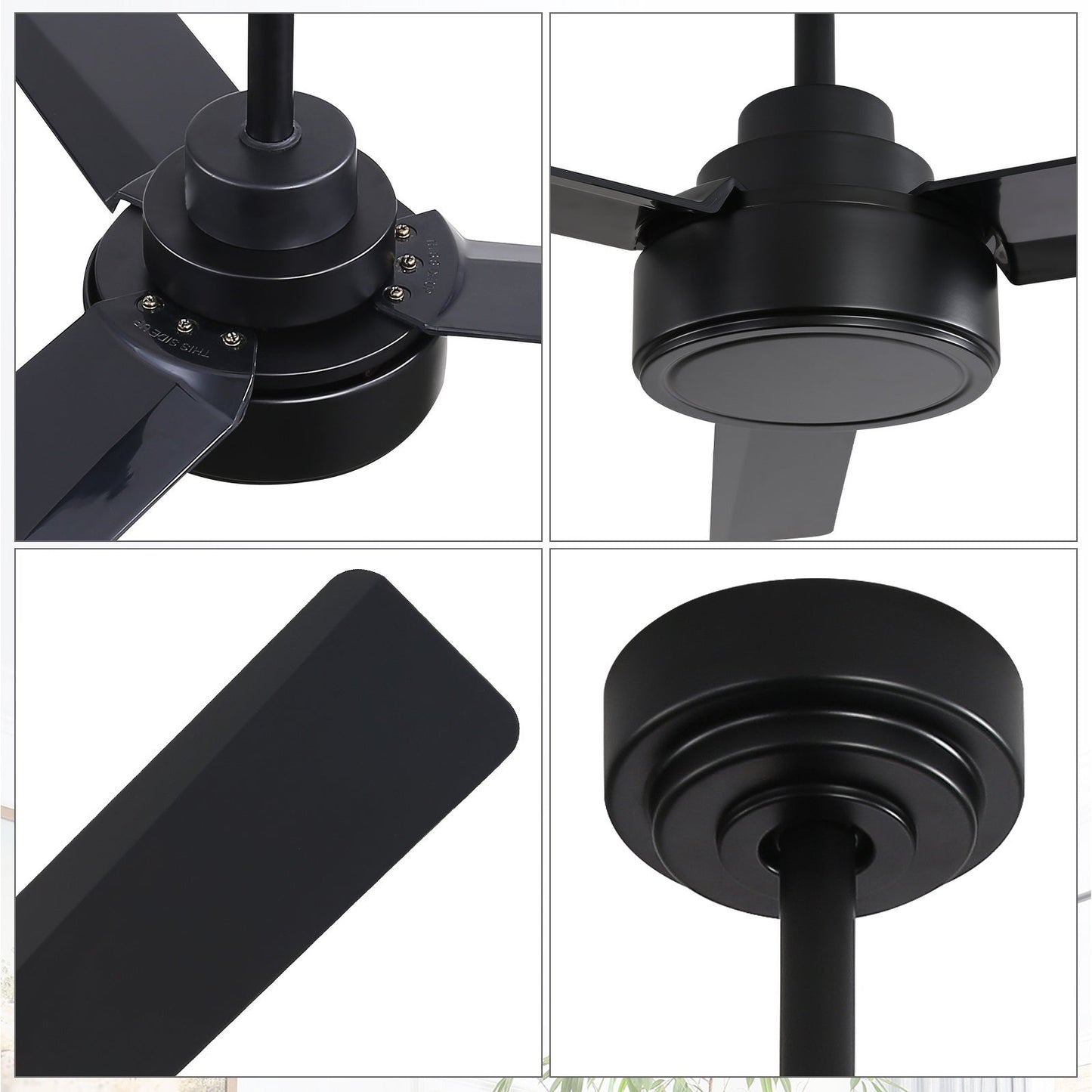 Ventilateur de plafond moderne de 132 cm (52 ​​pouces) en bois massif et ABS avec télécommande (sans éclairage), 6 vitesses de ventilation et flux d'air réversible.