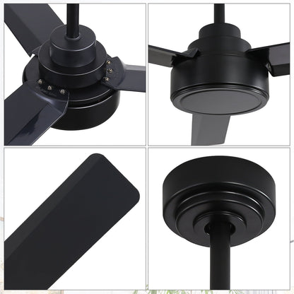 Ventilateur de plafond moderne de 132 cm (52 ​​pouces) en bois massif et ABS avec télécommande (sans éclairage), 6 vitesses de ventilation et flux d'air réversible.