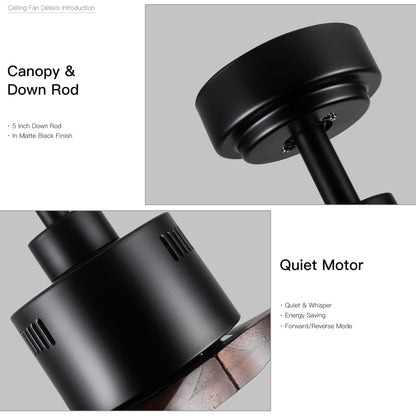 Ventilateur de plafond moderne de 132 cm (52 ​​pouces) en bois massif et ABS avec télécommande (sans éclairage), 6 vitesses de ventilation et flux d'air réversible.