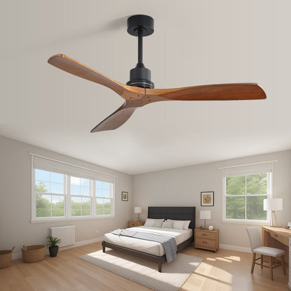Ventilateur de plafond moderne de 132 cm (52 ​​pouces) en bois massif et ABS avec télécommande (sans éclairage), 6 vitesses de ventilation et flux d'air réversible.