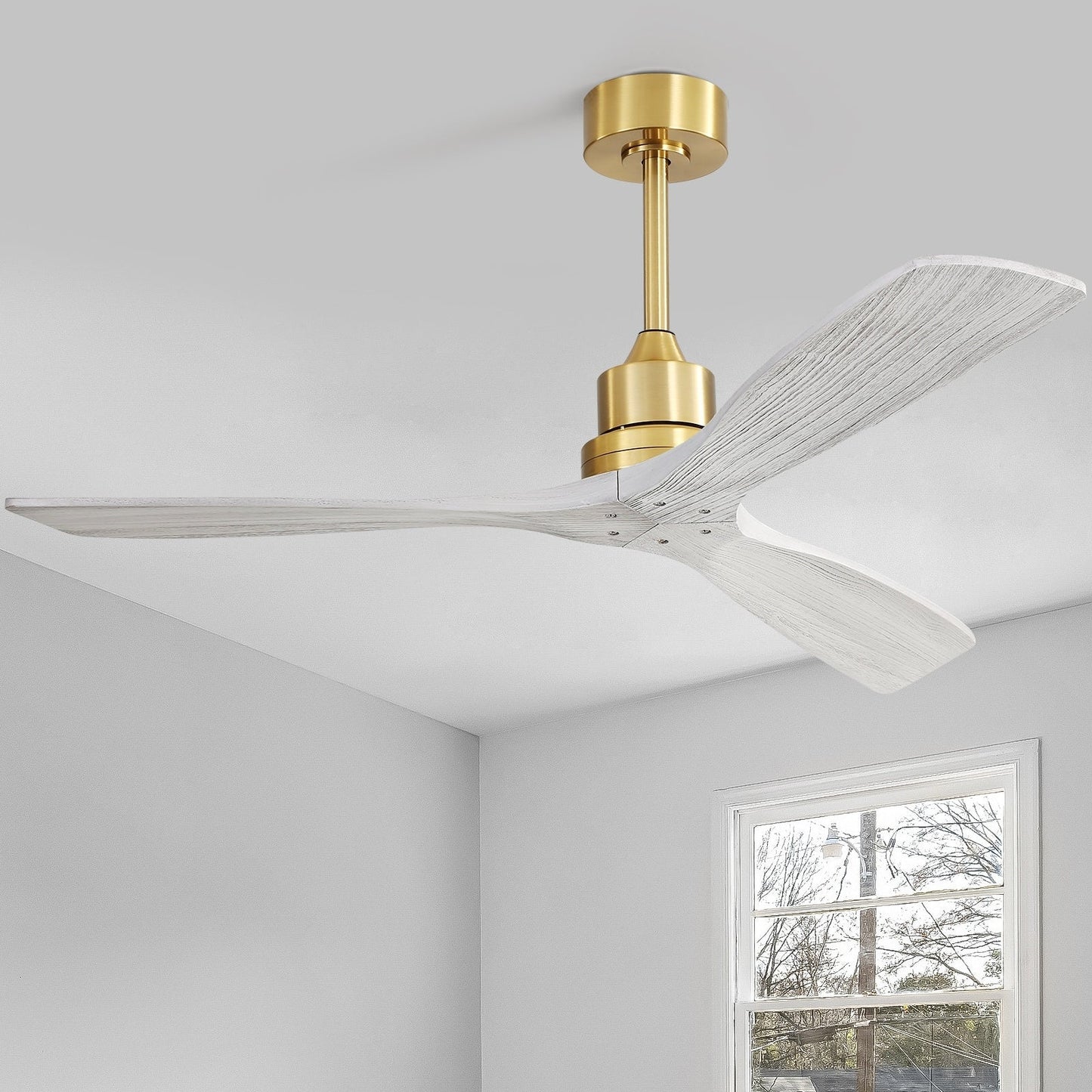 Ventilateur de plafond moderne de 132 cm (52 ​​pouces) en bois massif et ABS avec télécommande (sans éclairage), 6 vitesses de ventilation et flux d'air réversible.