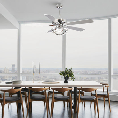 Ventilateur de plafond intérieur moderne chromé/noir de 52 pouces avec éclairage LED à intensité variable et télécommande