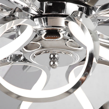 Ventilateur de plafond intérieur moderne chromé/noir de 52 pouces avec éclairage LED à intensité variable et télécommande