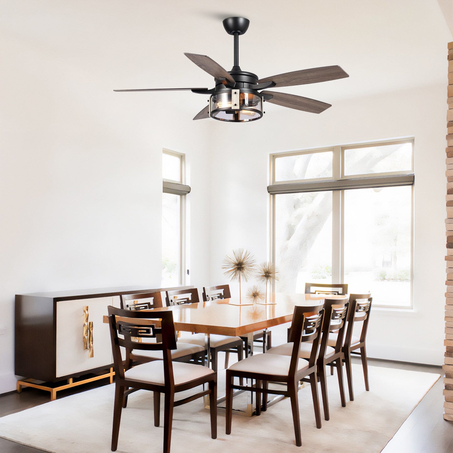 Ventilateur de plafond d'intérieur rustique en bois noir à 5 pales de 52 pouces avec télécommande