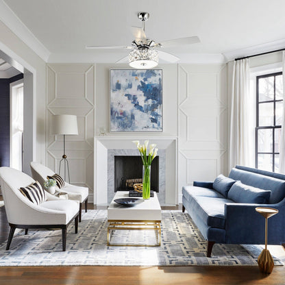 Lustre moderne à 4 lumières de 52 pouces avec ventilateur de plafond en cristal et télécommande