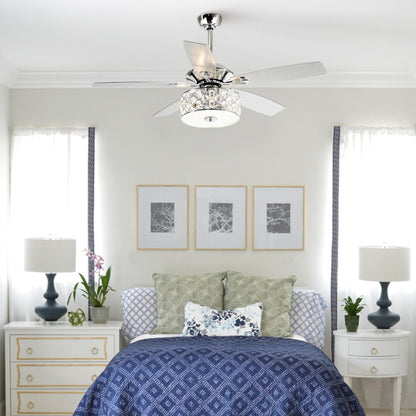 Lustre moderne à 4 lumières de 52 pouces avec ventilateur de plafond en cristal et télécommande