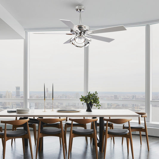 Ventilateur de plafond intérieur moderne chromé/noir de 52 pouces avec éclairage LED à intensité variable et télécommande