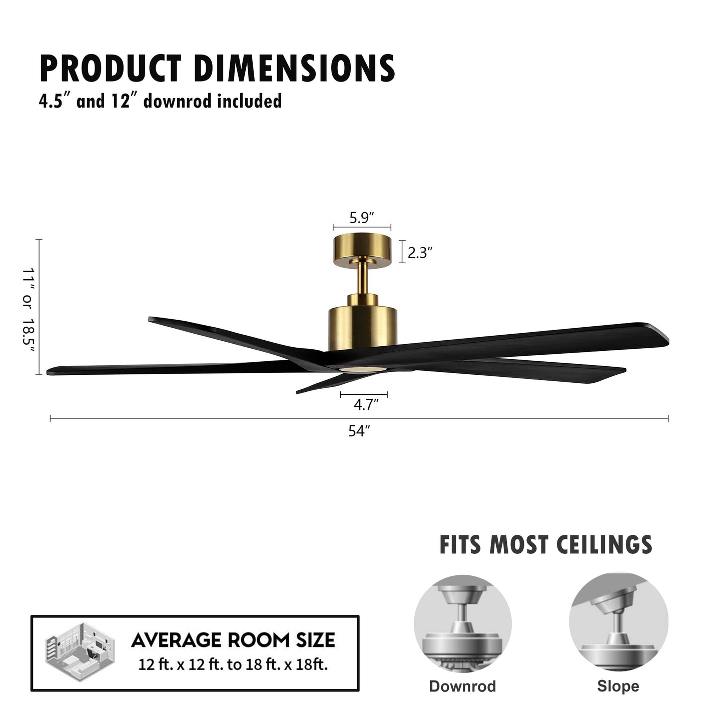 Ventilateur de plafond intérieur WINGBO 54 pouces à moteur CC sans éclairage - Non disponible