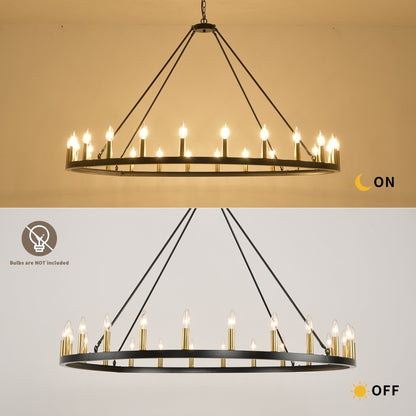 Lustre rond de 54 pouces en forme de roue de chariot avec 24 lumières