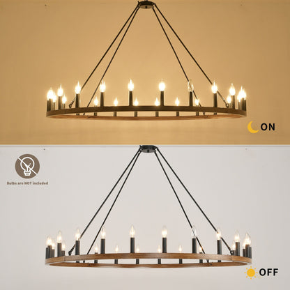 Lustre rond de 54 pouces en forme de roue de chariot avec 24 lumières