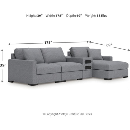Canapé d'angle modulaire 4 pièces exclusif à Omaha, avec système audio et méridienne