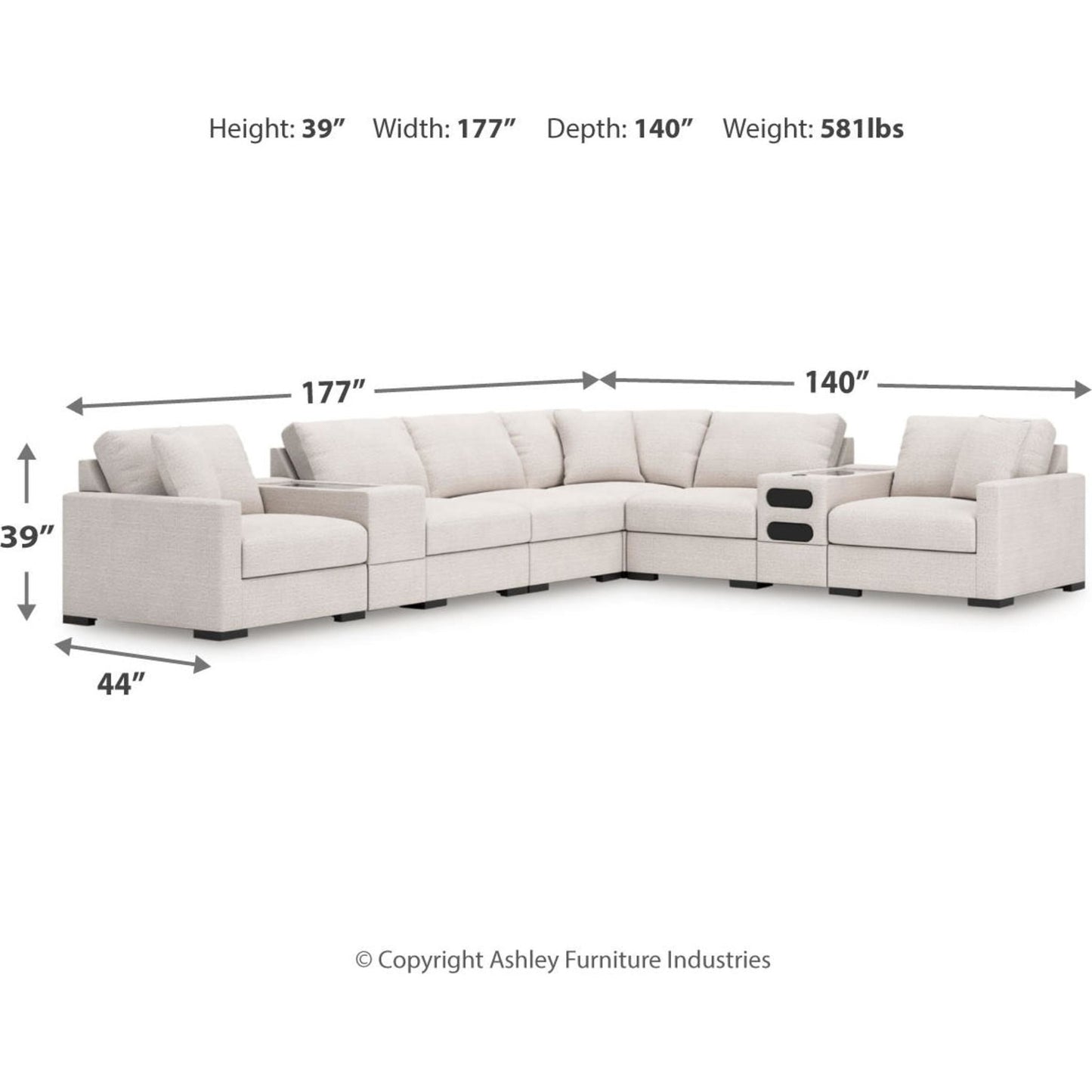 Canapé d'angle modulaire 8 pièces exclusif à Omaha, avec système audio et rangement