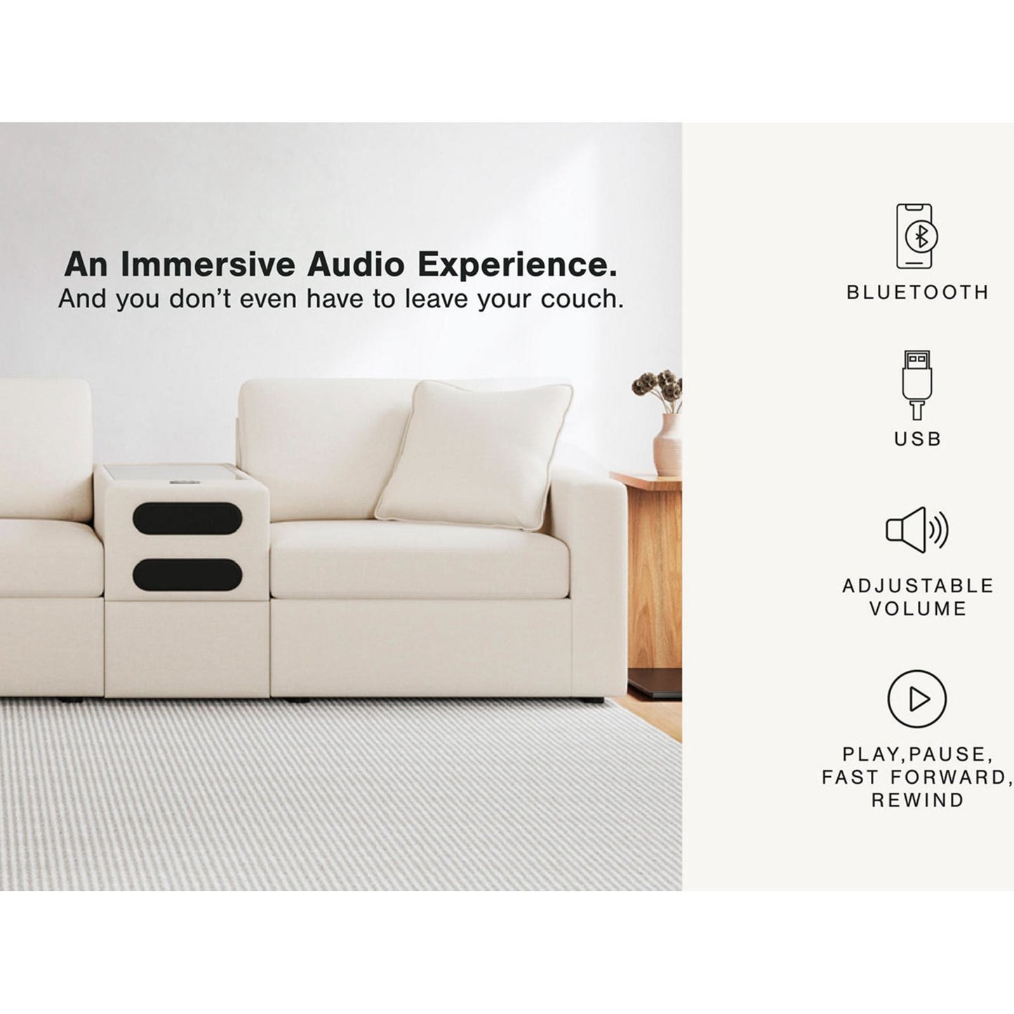 Canapé d'angle modulaire Modmax 8 pièces avec consoles audio