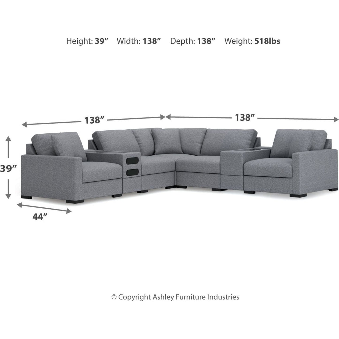 Canapé d'angle modulaire 7 pièces exclusif à Omaha, avec système audio et rangement