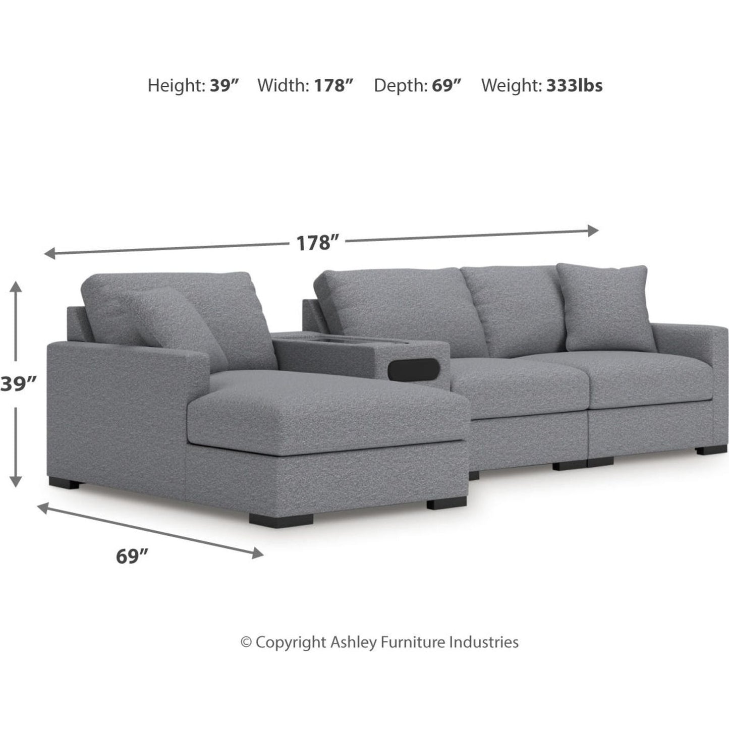 Canapé d'angle modulaire 4 pièces exclusif à Omaha, avec système audio et méridienne