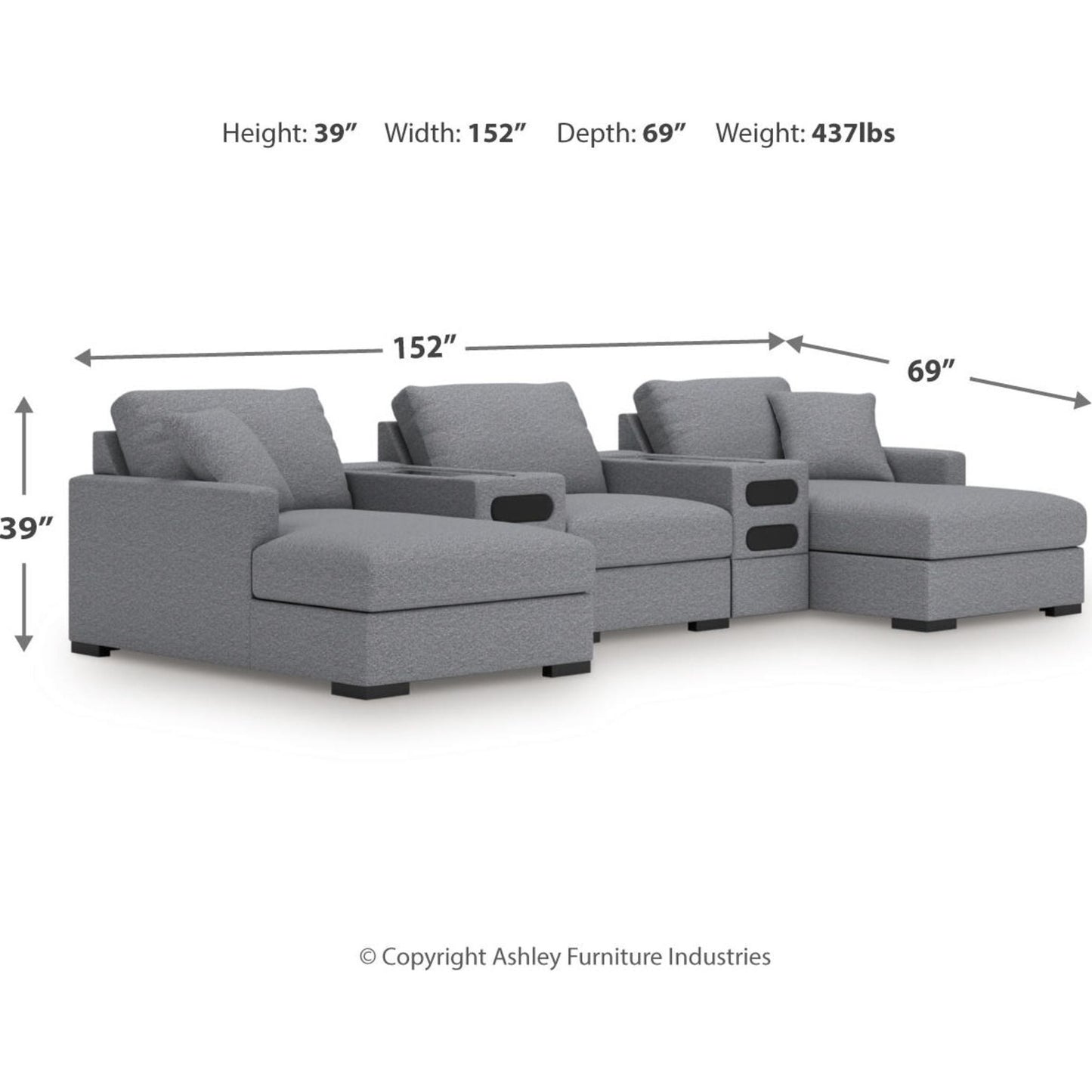 Canapé d'angle modulaire 5 pièces exclusif à Omaha avec double méridienne et double système audio