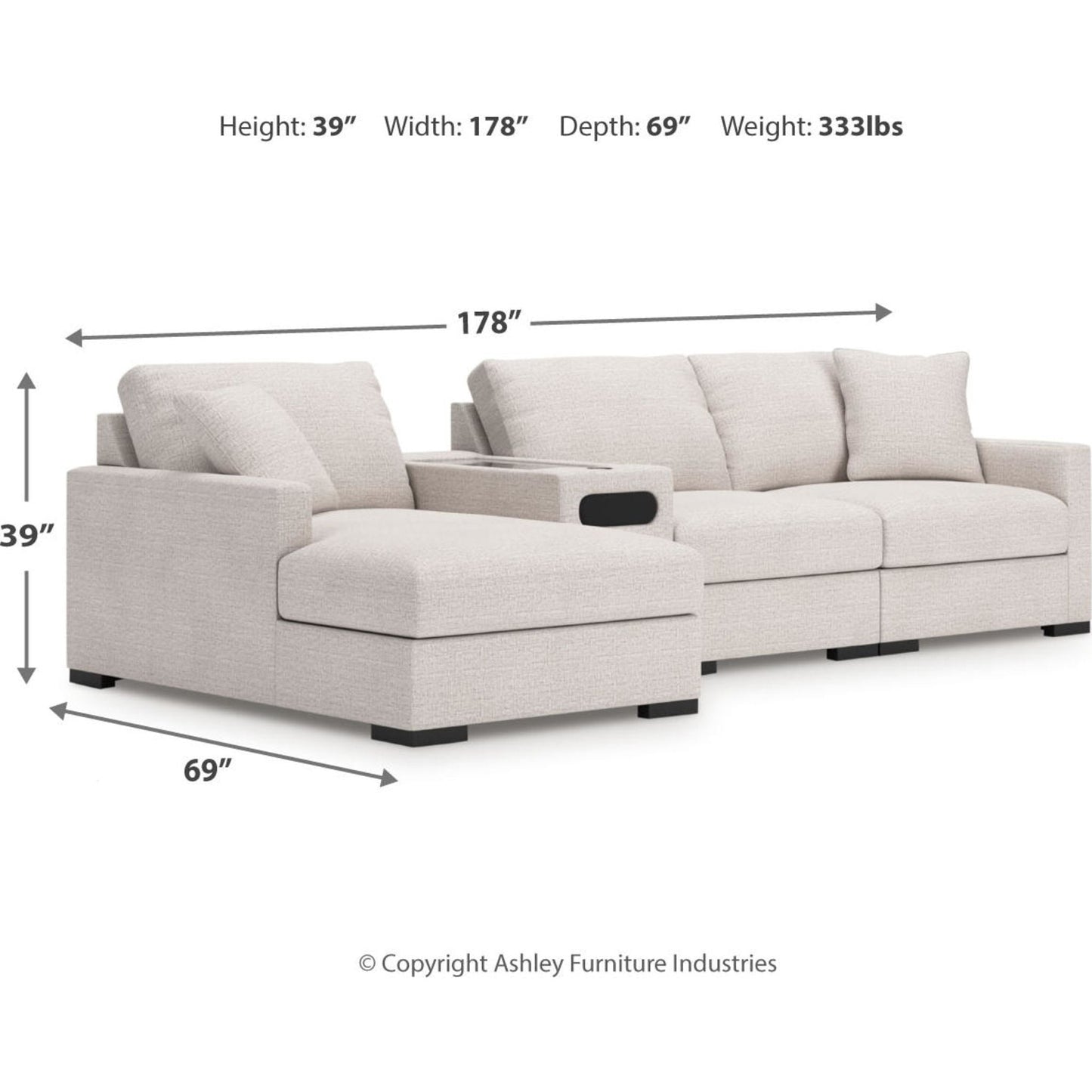 Canapé d'angle modulaire 4 pièces exclusif à Omaha, avec système audio et méridienne