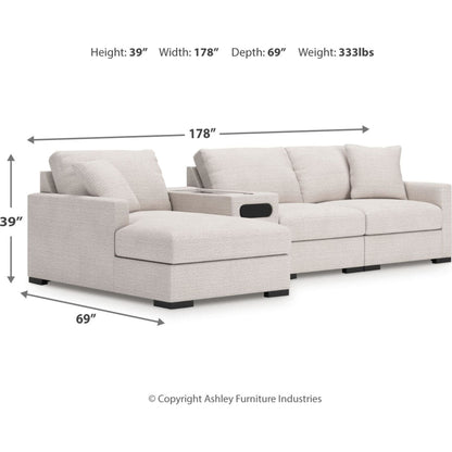 Canapé d'angle modulaire 4 pièces exclusif à Omaha, avec système audio et méridienne