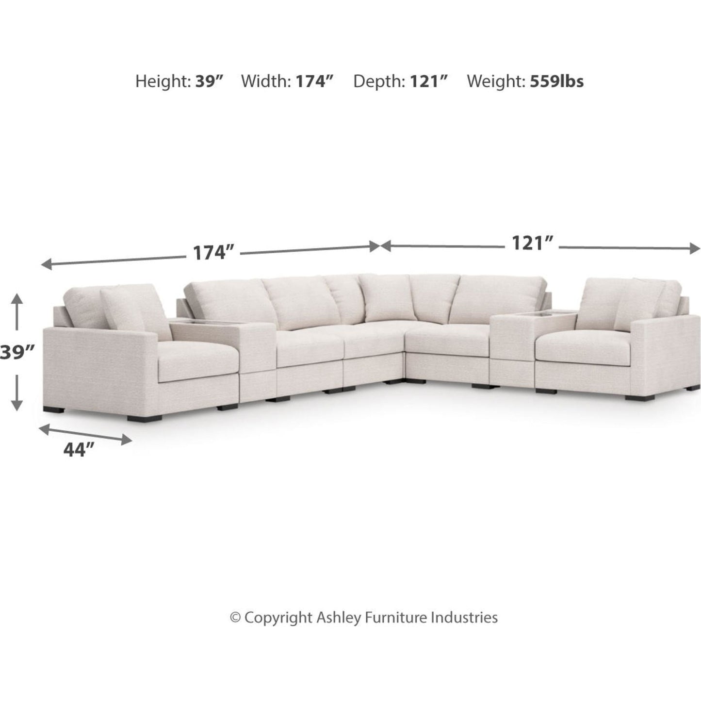 Canapé d'angle modulaire 8 pièces exclusif à Omaha avec double rangement