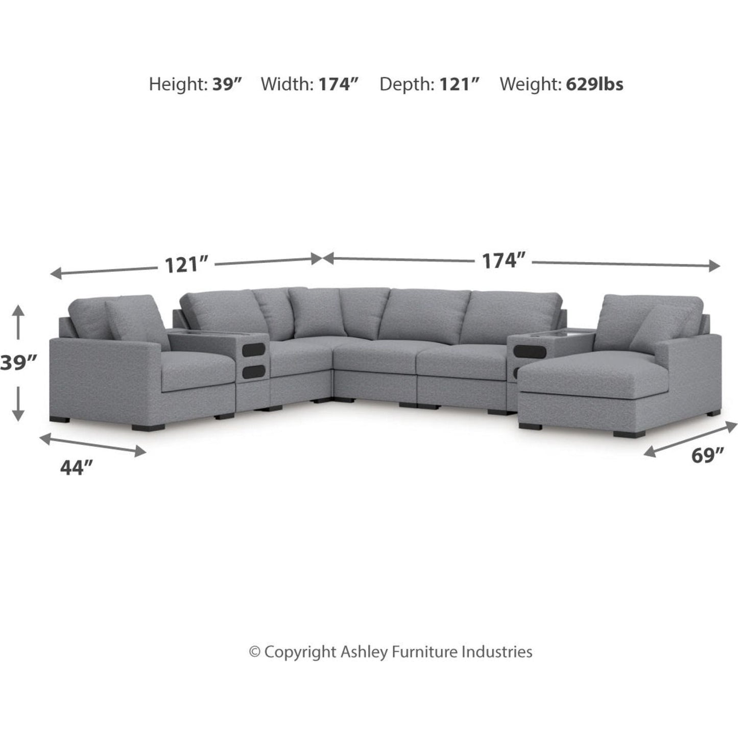 Canapé d'angle modulaire 8 pièces exclusif à Omaha, avec système audio et méridienne