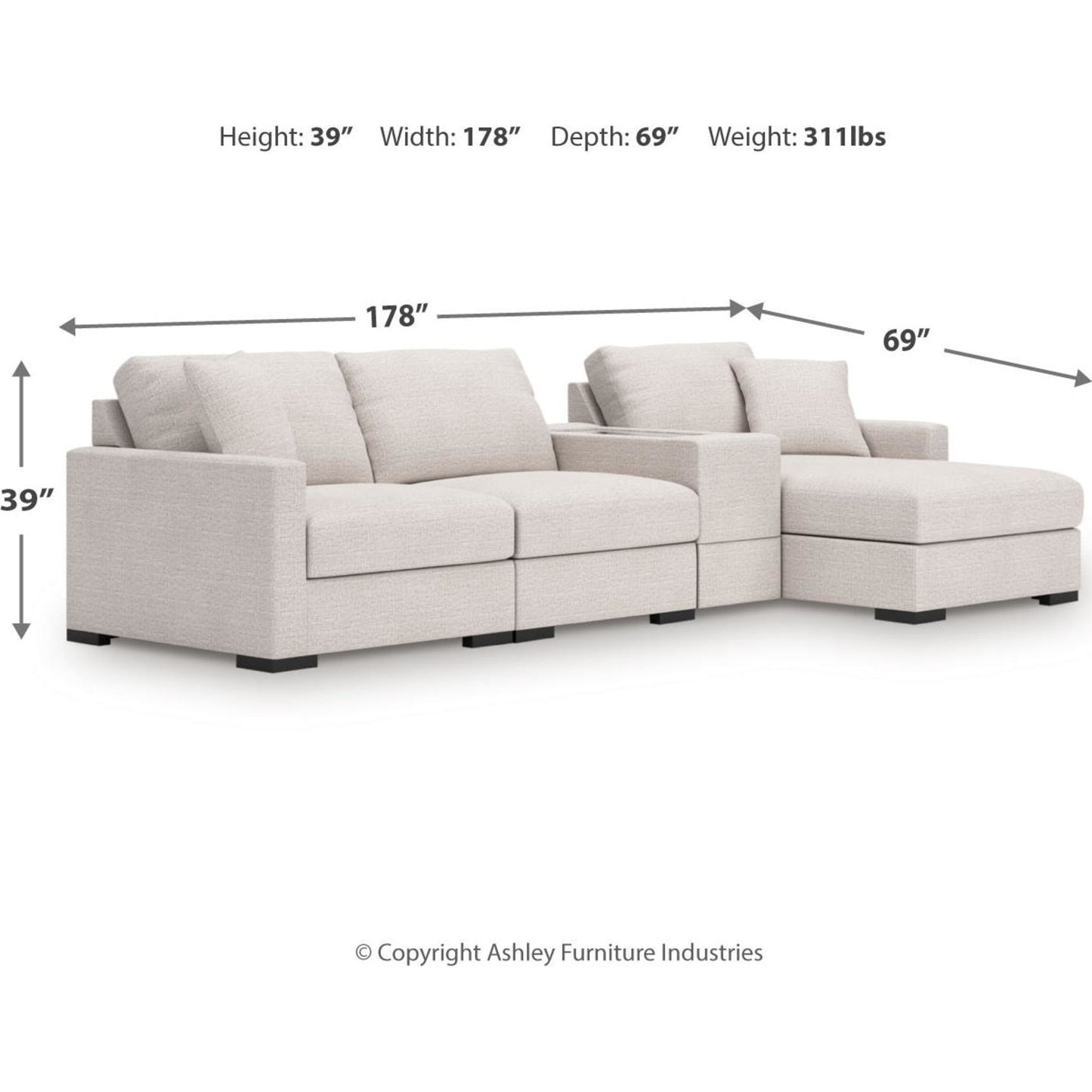 Canapé d'angle modulaire 4 pièces exclusif Omaha avec rangement et méridienne