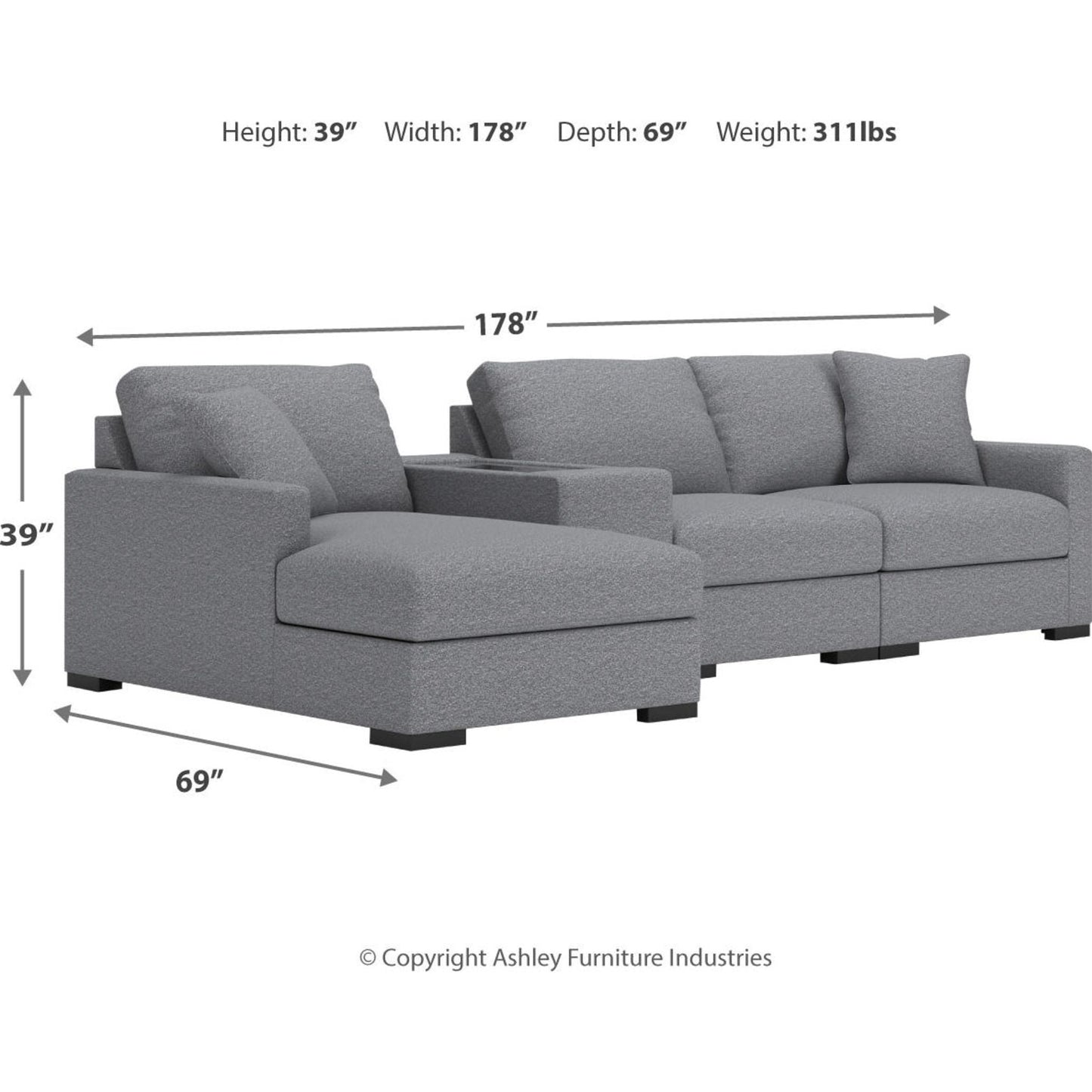 Canapé d'angle modulaire 4 pièces exclusif Omaha avec rangement et méridienne