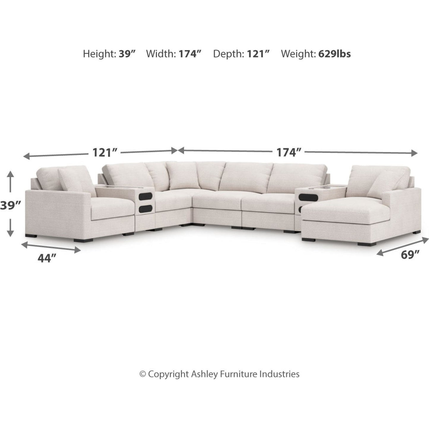 Canapé d'angle modulaire 8 pièces exclusif à Omaha, avec système audio et méridienne