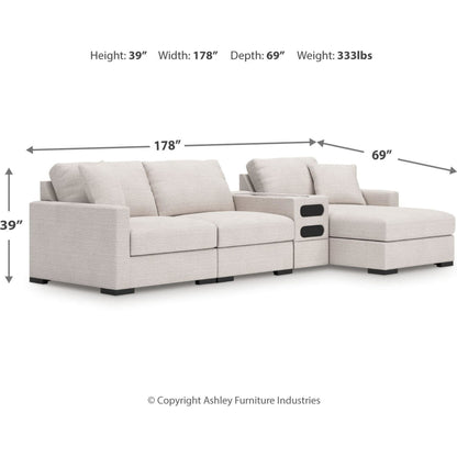 Canapé d'angle modulaire 4 pièces exclusif à Omaha, avec système audio et méridienne