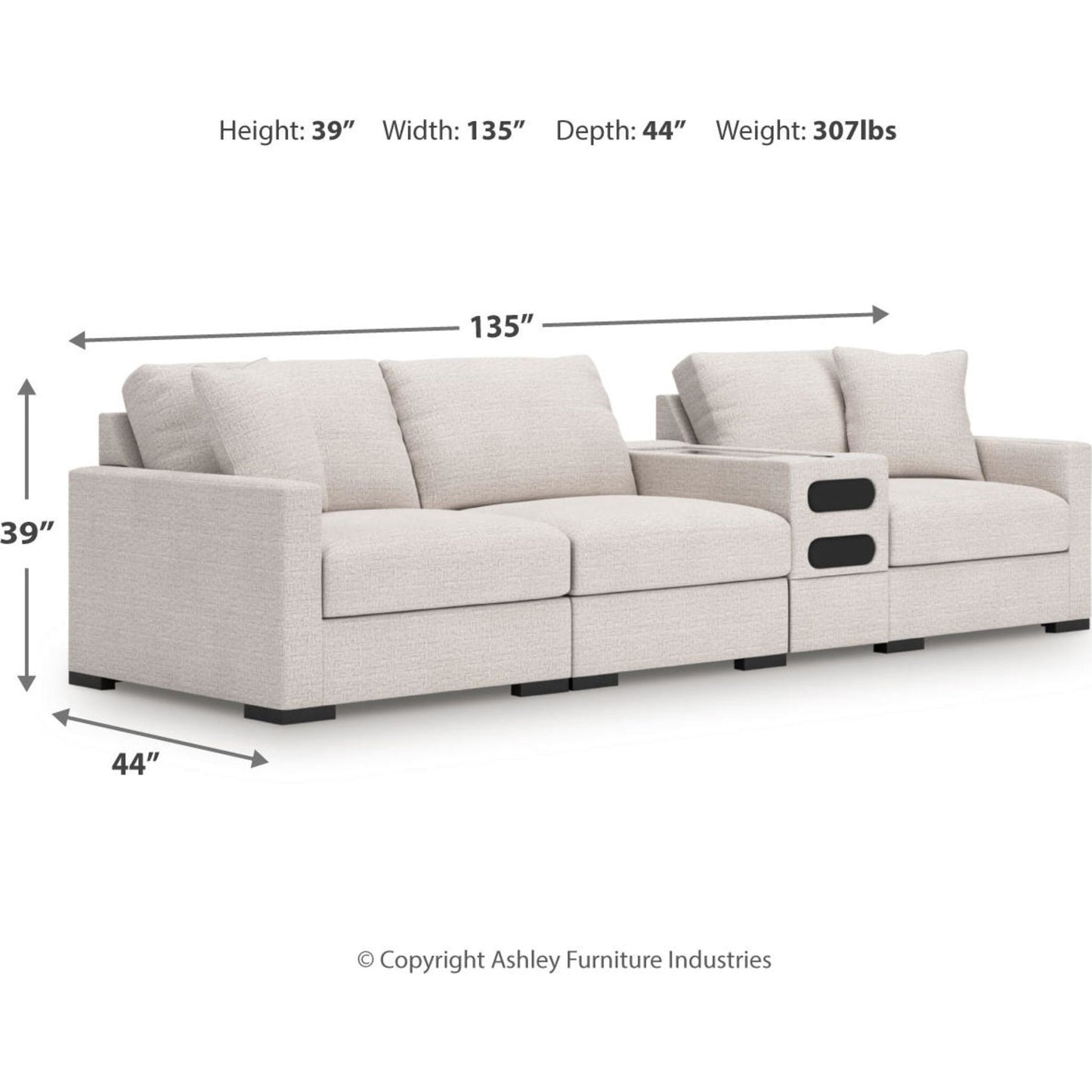 Canapé d'angle modulaire 4 pièces exclusif à Omaha avec système audio