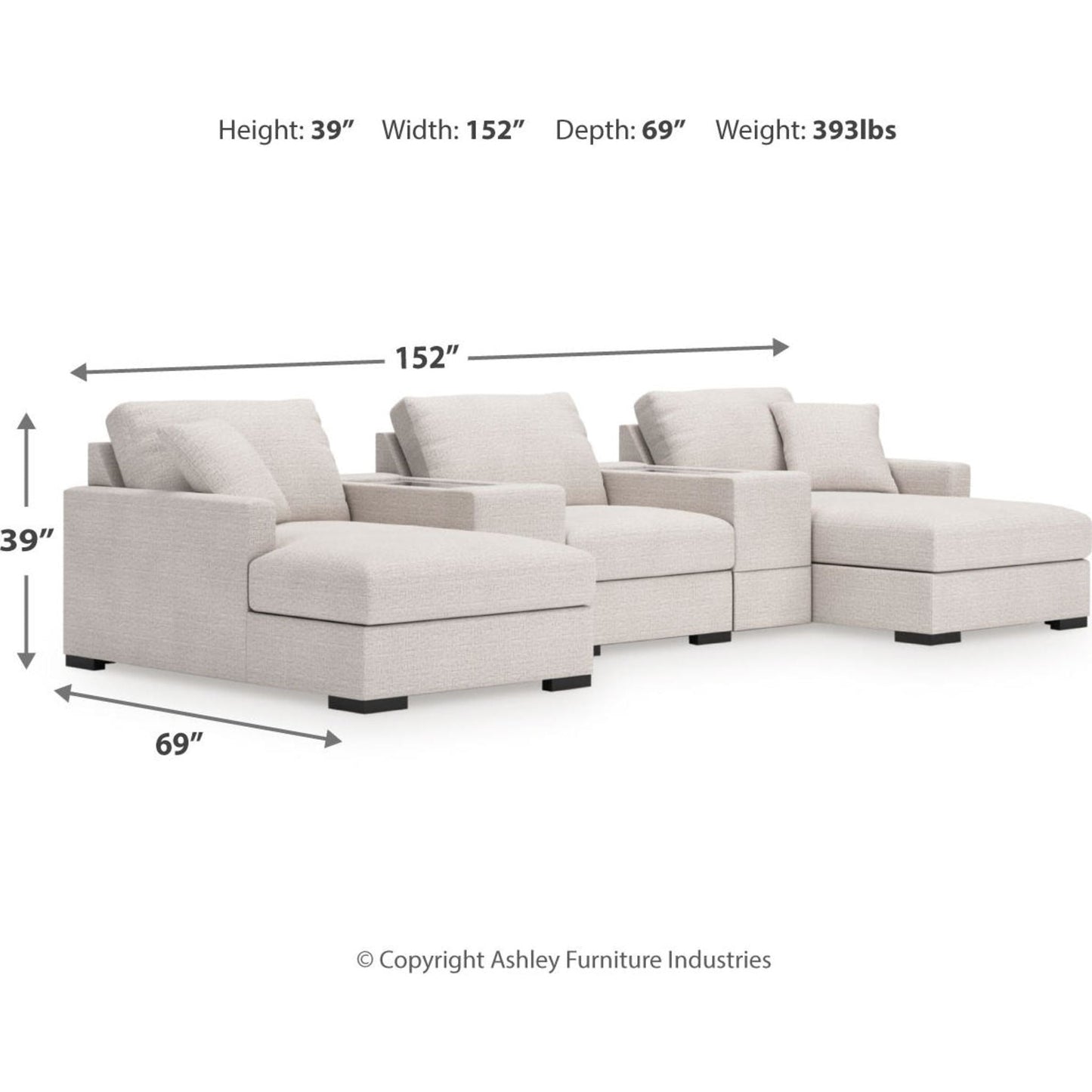 Canapé d'angle modulaire 5 pièces exclusif à Omaha avec double méridienne et double rangement