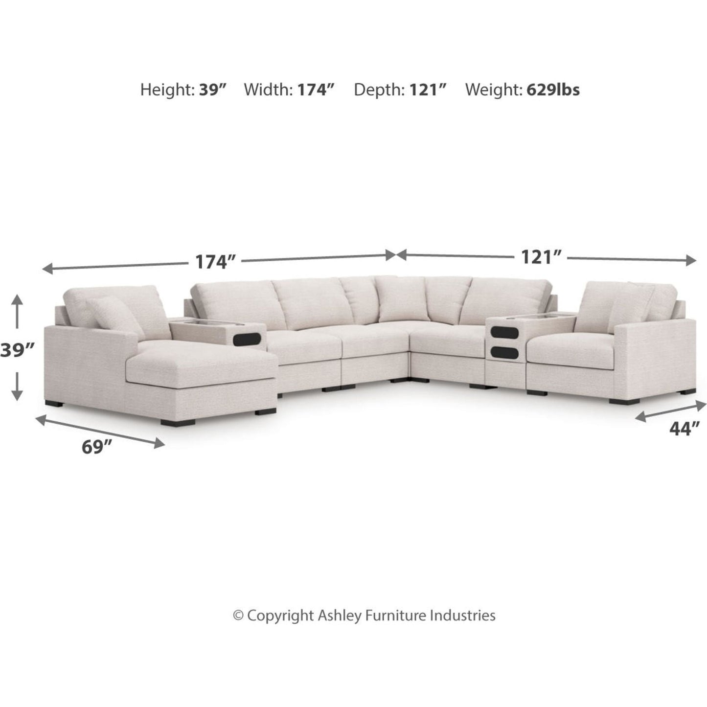 Canapé d'angle modulaire 8 pièces exclusif à Omaha, avec système audio et méridienne