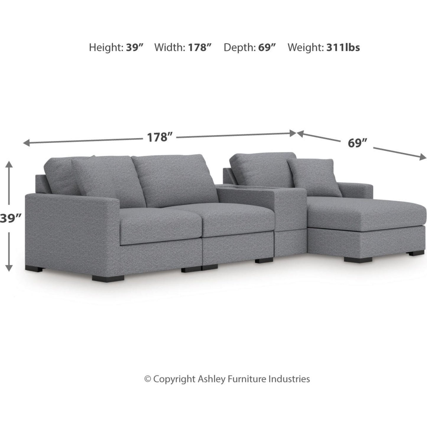 Canapé d'angle modulaire 4 pièces exclusif Omaha avec rangement et méridienne