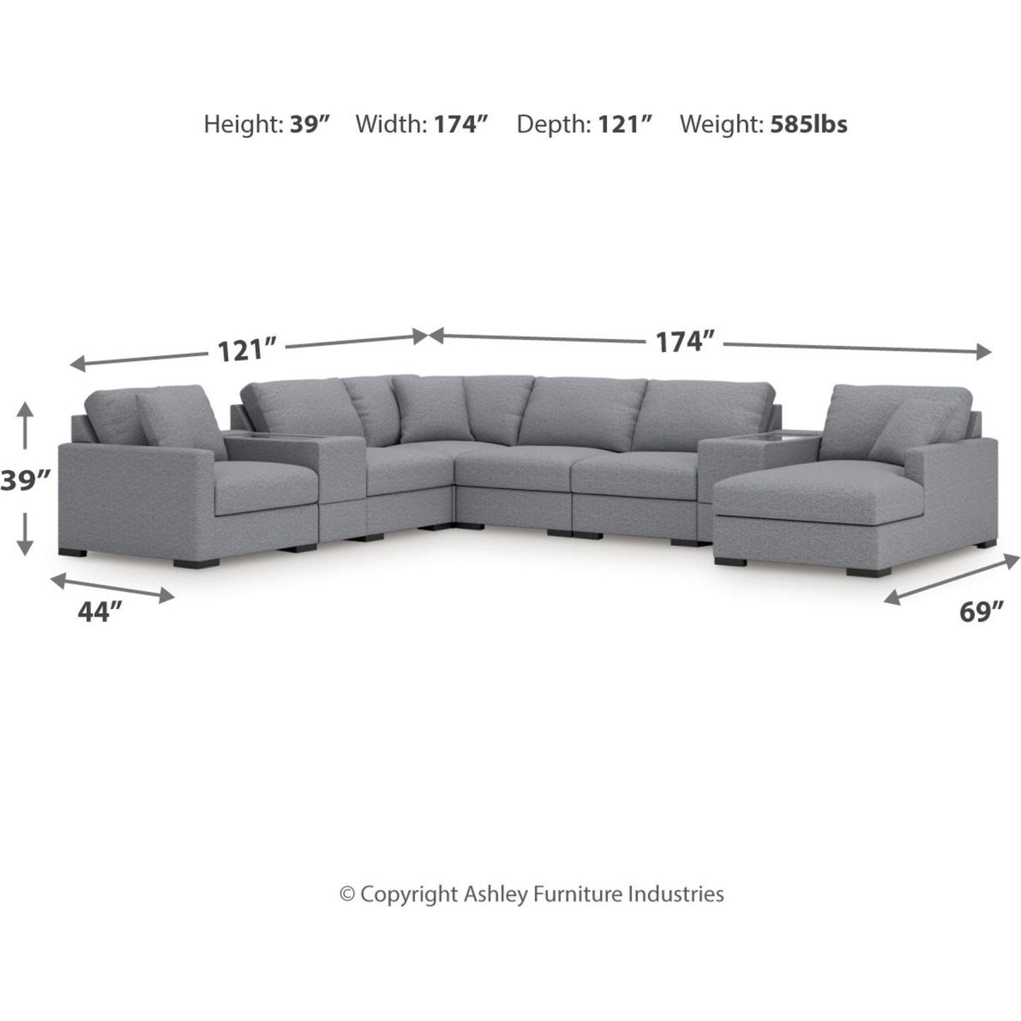 Canapé d'angle modulaire 8 pièces exclusif à Omaha avec méridienne et rangement