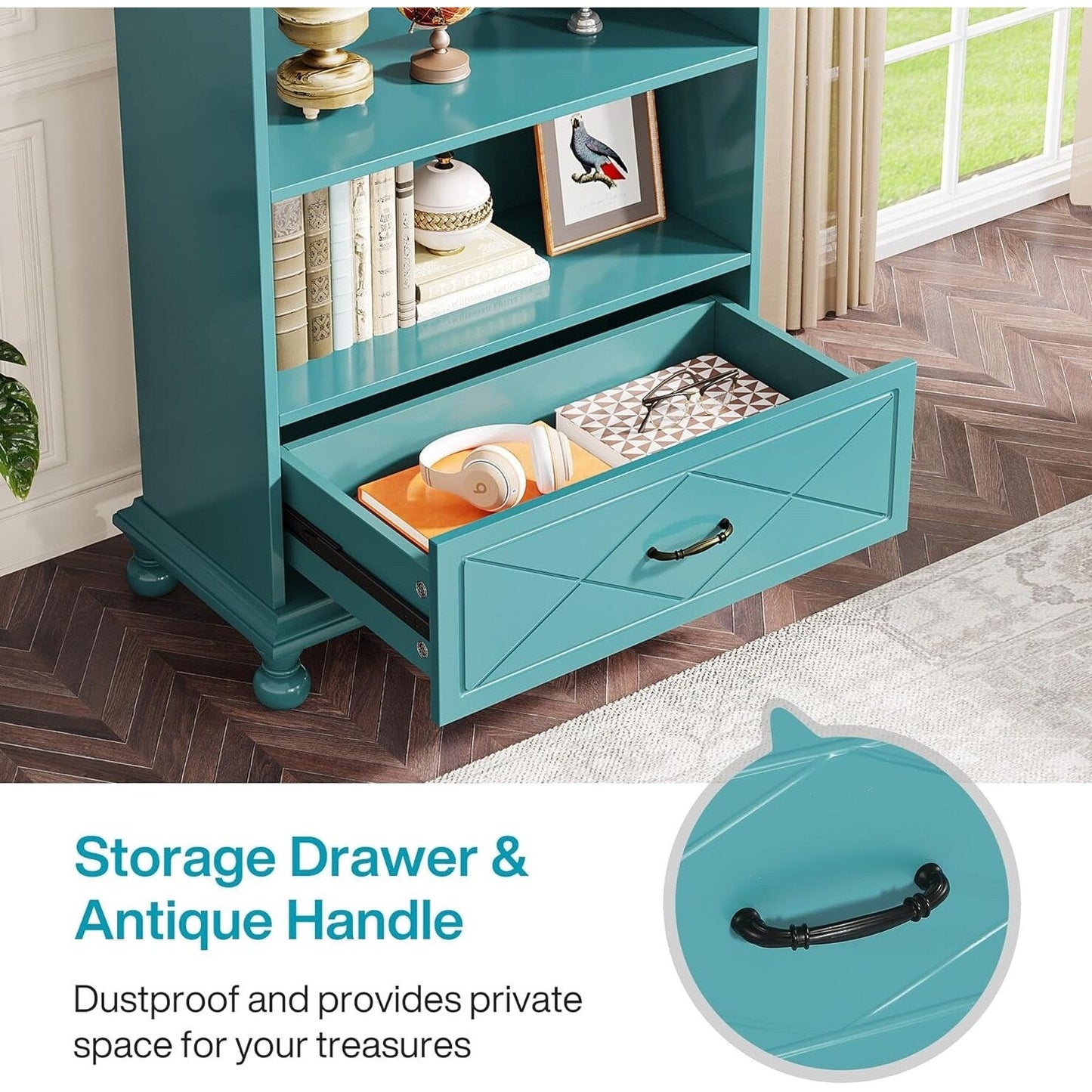 Bibliothèque à 6 étagères avec tiroir, étagère de 71 livres pour salon