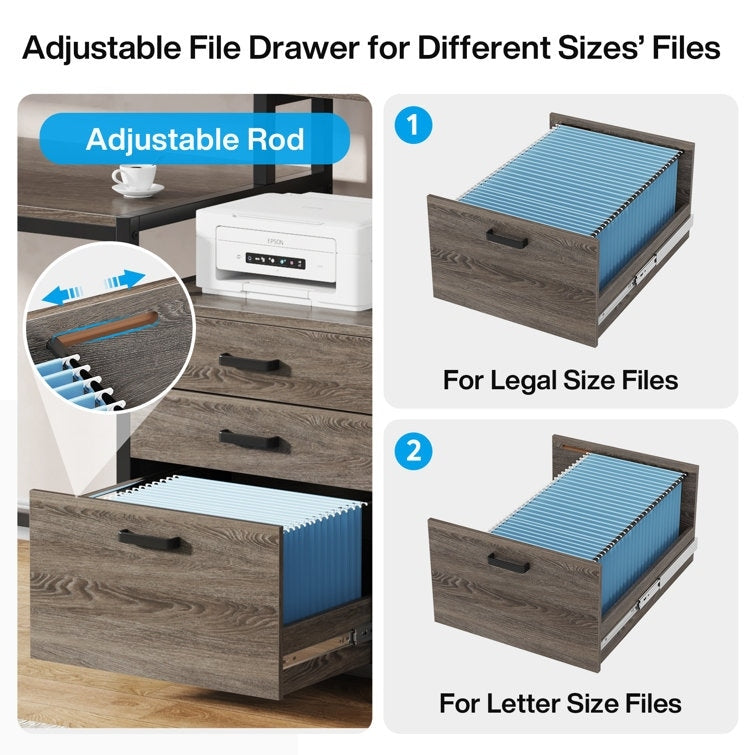 Bureau d'ordinateur 63 avec support pour écran, bureau ergonomique pour bureau à domicile avec tiroirs et classeur
