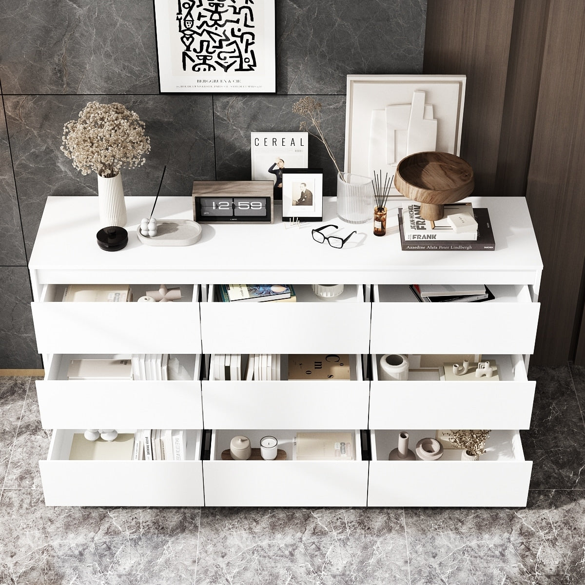 Commode d'appoint 63W à 9 tiroirs pour salon ou chambre