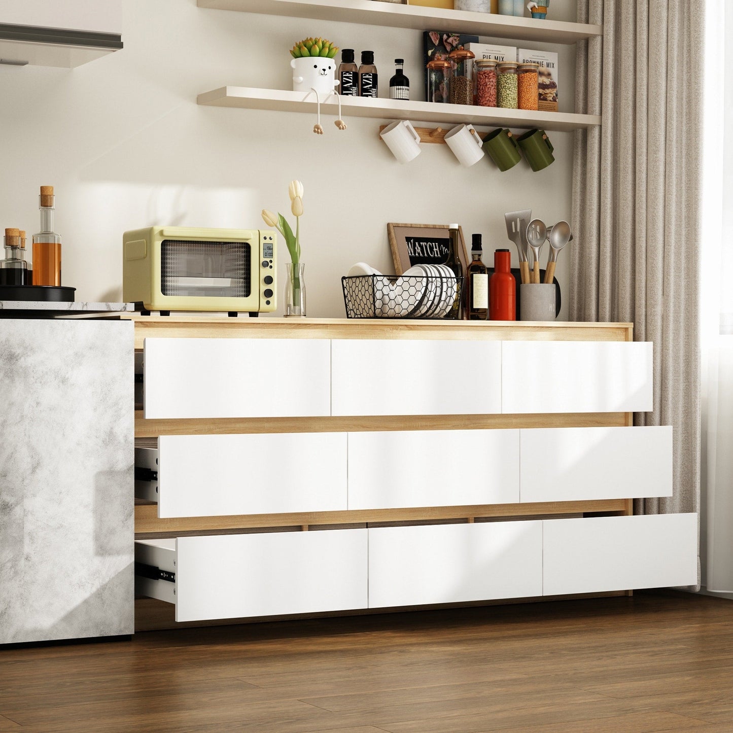 Commode d'appoint 63W à 9 tiroirs pour salon ou chambre