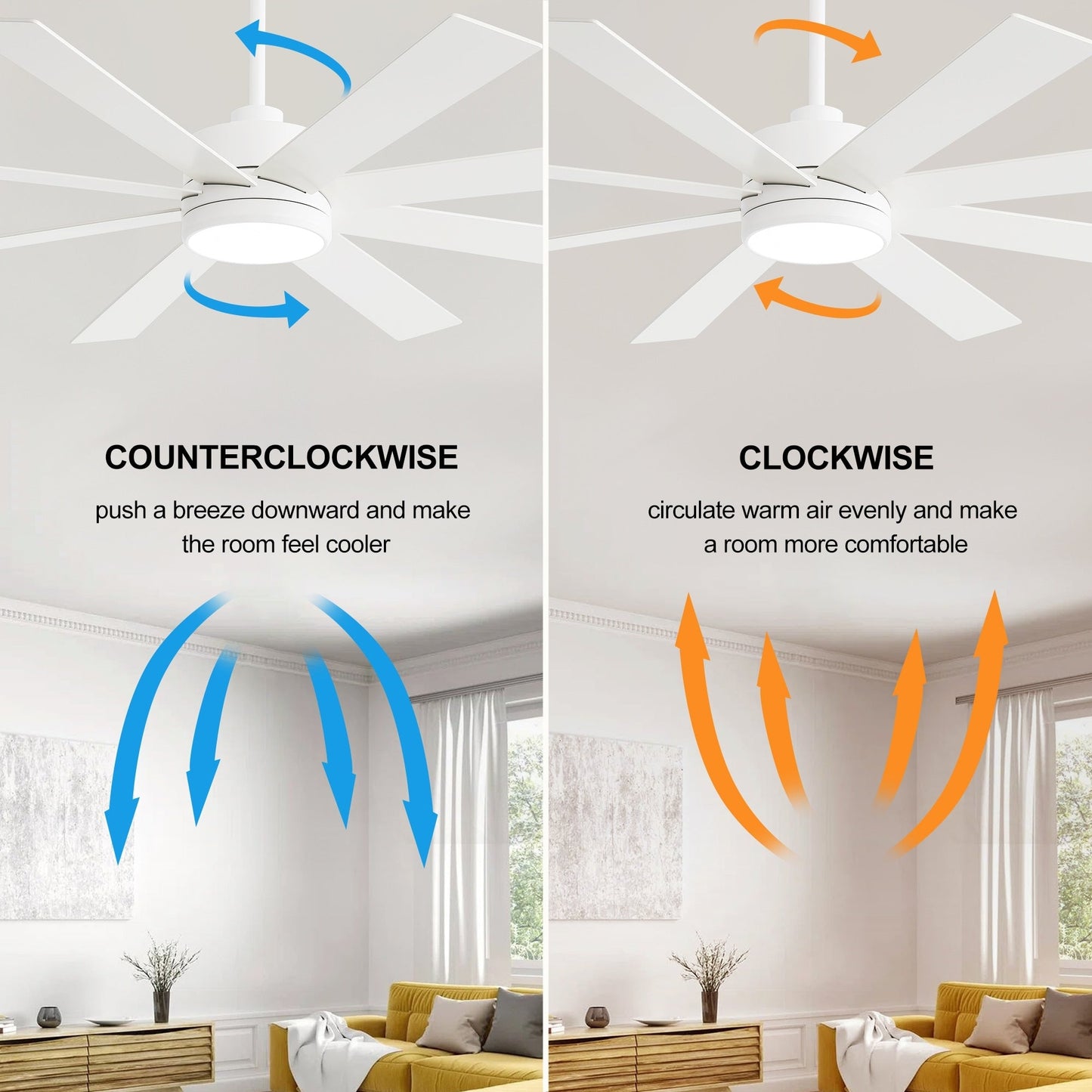 Ventilateur de plafond noir à 8 pales de 65 pouces avec éclairage LED et télécommande