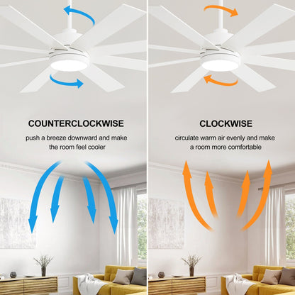 Ventilateur de plafond noir à 8 pales de 65 pouces avec éclairage LED et télécommande