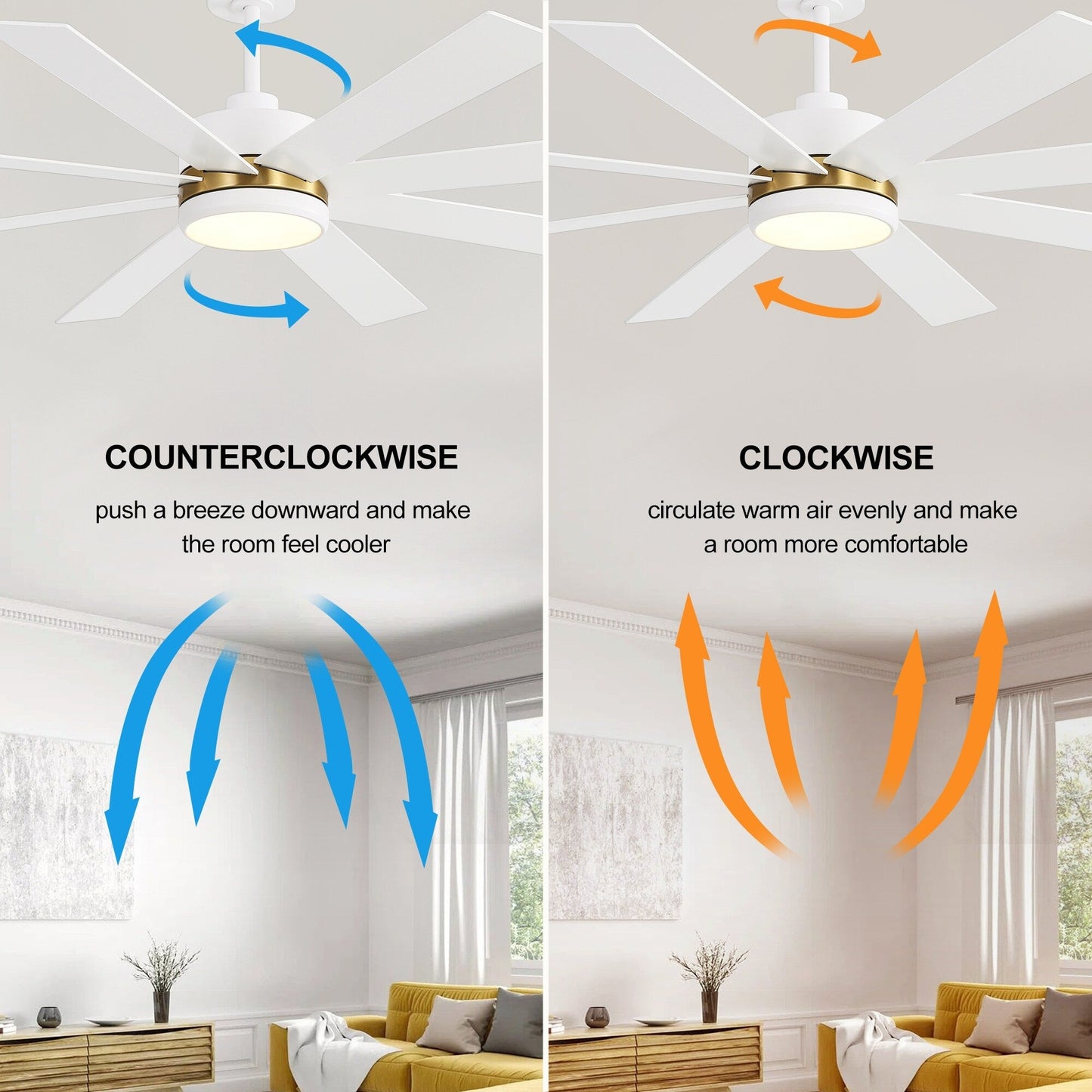 Ventilateur de plafond noir à 8 pales de 65 pouces avec éclairage LED et télécommande