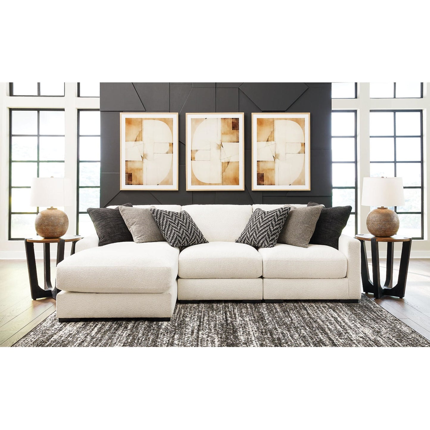 Canapé d'angle modulaire 3 pièces Elissa Court-Exclusive avec méridienne