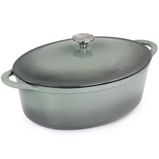 Cocotte ovale en fonte émaillée de 7 litres, couleur Nuage d'orage