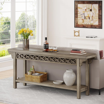 Console longue de style campagnard en bois massif de 70,8 pouces, table basse